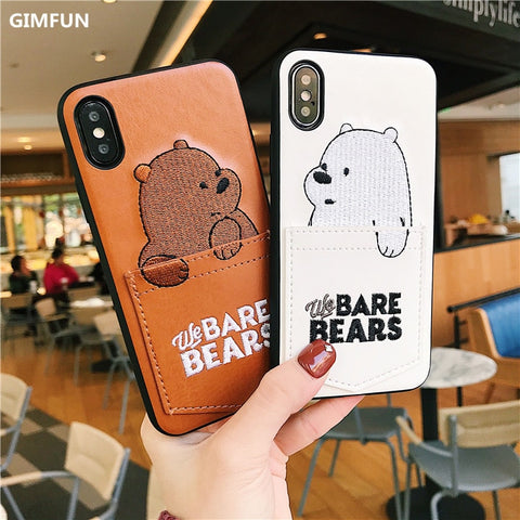 Gimfun Luxury Pu Leather Cartoon Bear Phone Case